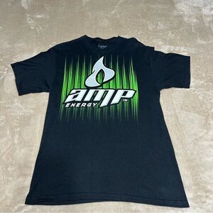 AMP Energy Drink Black Green Scoop Neckline Short Sleeve Shirt Size Medium